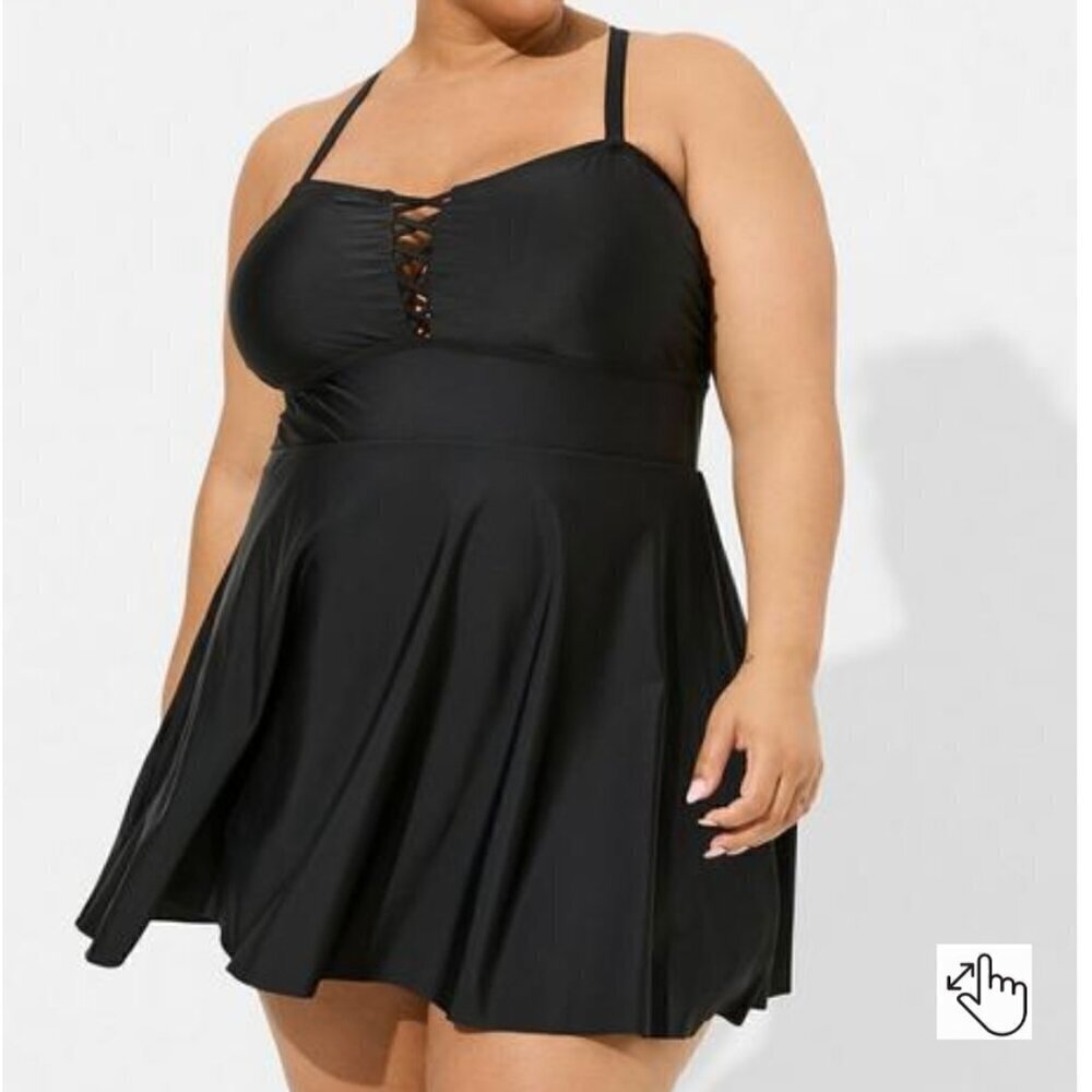 Torrid Wireless Long Lattice Front Swim Dress With Brief Size 2